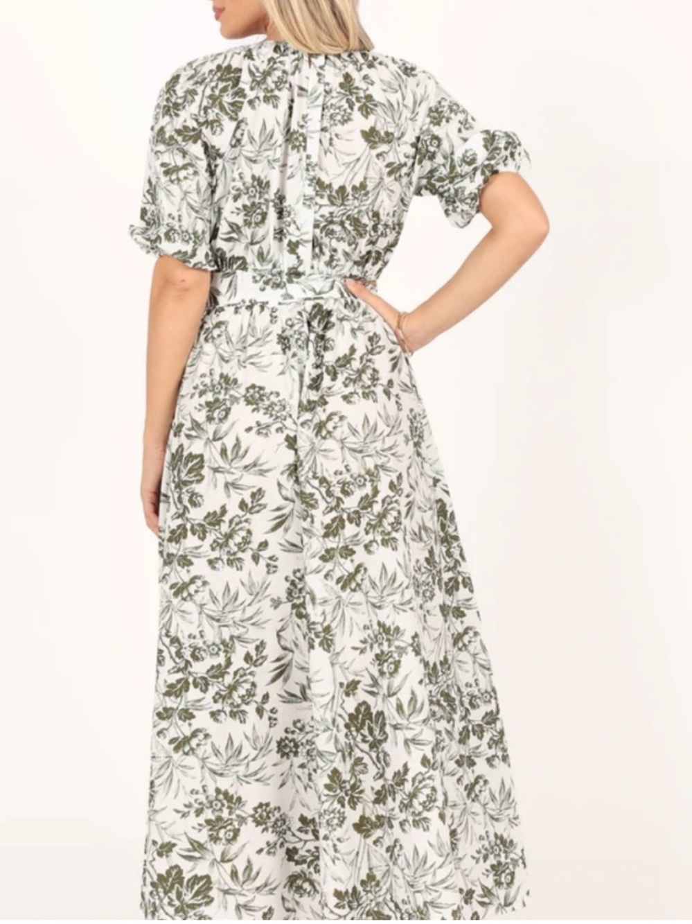 Floral Tie-Waist Maxi Skirt and Top- White & Olive - Picture 5 of 10